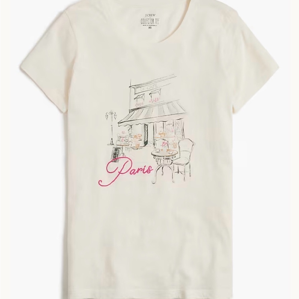 J. Crew T-Shirt Tee 100% Cotton Paris Cafe Graphic - Picture 7 of 7
